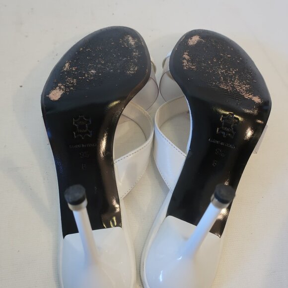 Womens Versani White Clear Open Toe Leather PVC Strappy Sandal Mule Heels 9.5 - Picture 8 of 13